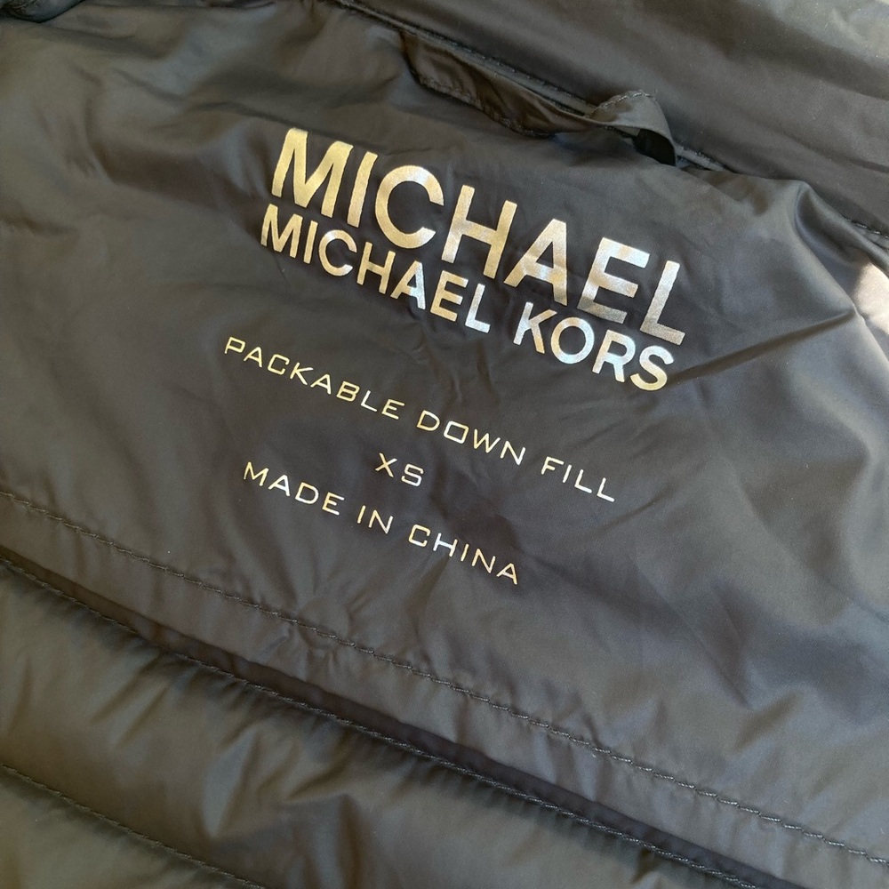 Michael Kors Packable Down Filled Dark Grey Puffer Jacket Coat Silver Hardware - Picture 15 of 17